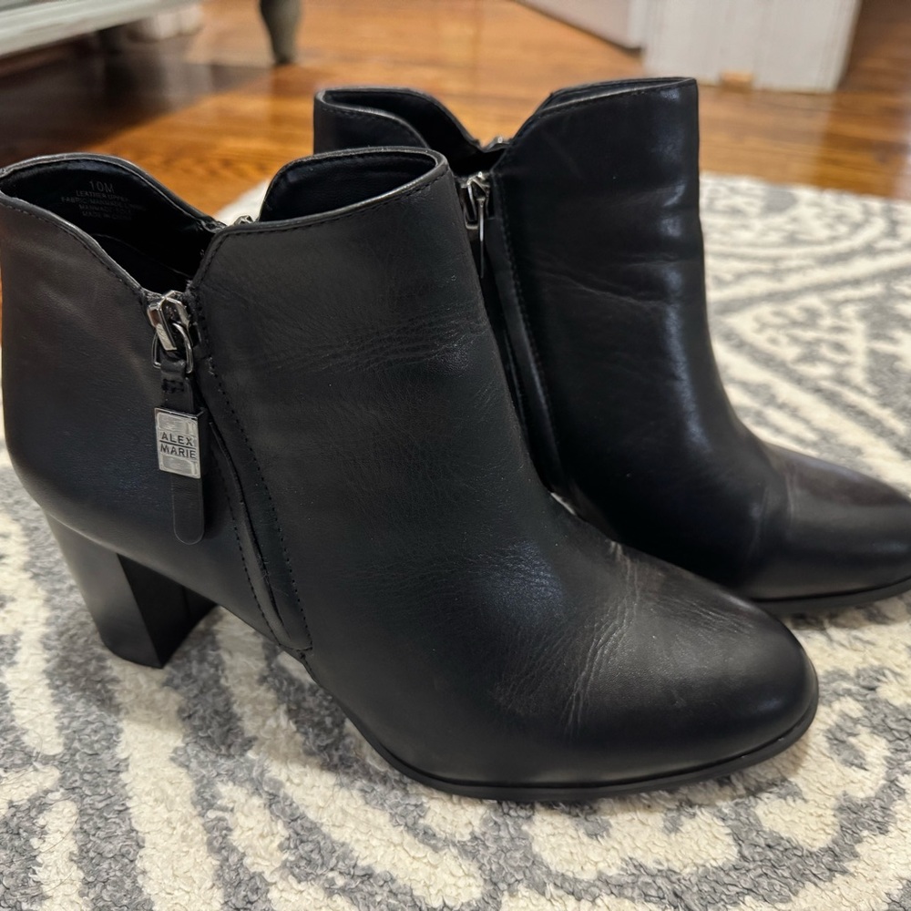 Alex Marie Black Ankle Boots with Chunky Heel and Zipper